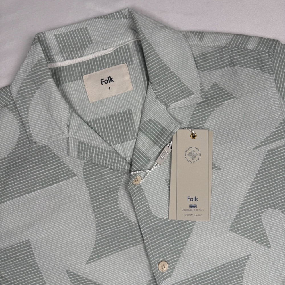 Folk Bays Seersucker Shirt Mens Small Sage Green Geometric Abstract Print NWT